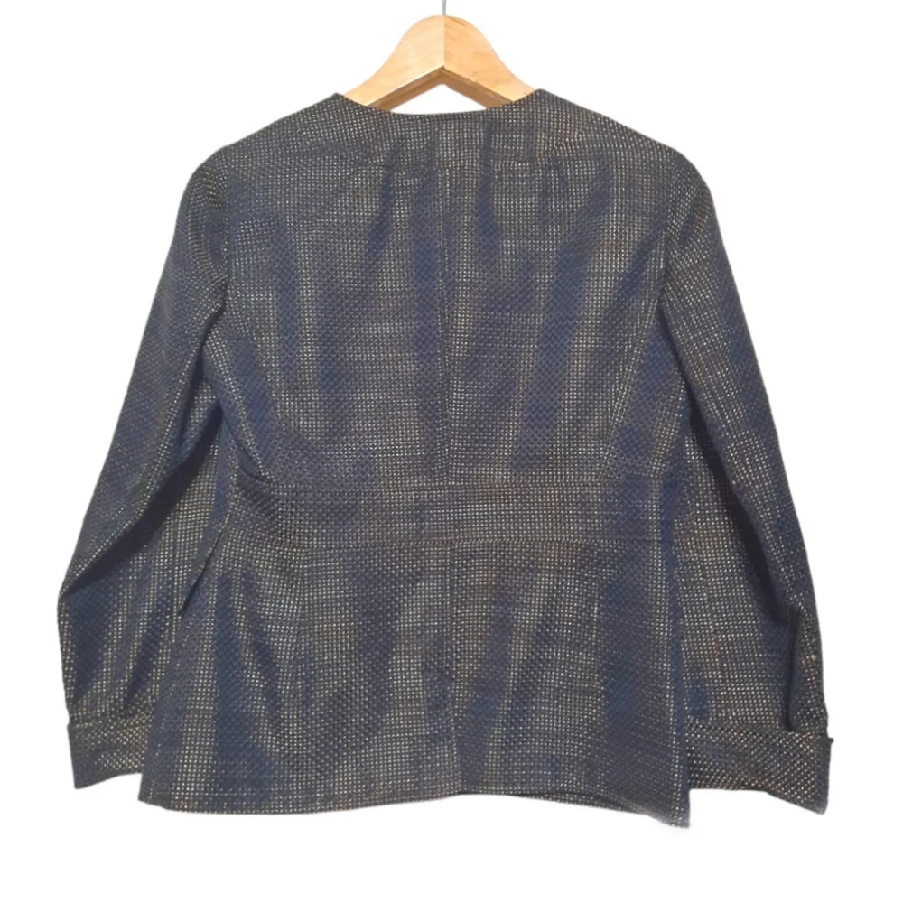ELLEN TRACY Wool Blend Blazer Matte Bronze Gold Black Grey Woven Office $548 6P - Picture 6 of 10